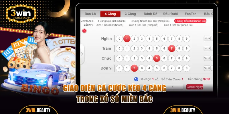 Giao diện cá cược kèo 4 càng trong XSMB