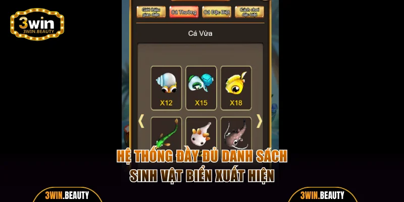 Hệ thống đầy đủ danh sách sinh vật biển xuất hiện