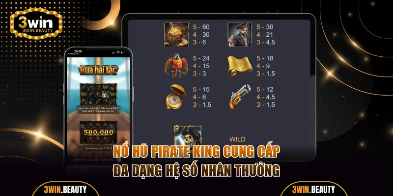 Nổ hũ Pirate King cung cấp đa dạng hệ số nhân thưởng hấp dẫn